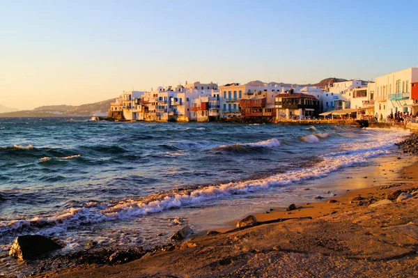 Coucher Soleil Sur Quartier Mykonos Grèce — Photo