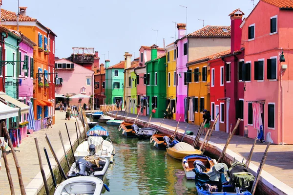 Colorful Houses Canal Burano Venice Italy Stock Image