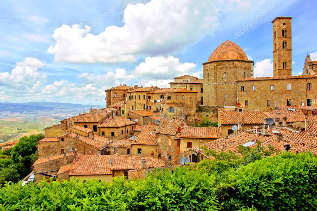 View over the medieval hill town of Volterra, Tuscany, Italy 