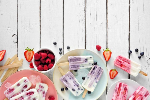 Sortimento Gelados Iogurte Frutas Silvestres Borda Cena Tabela Exibição Superior — Fotografia de Stock