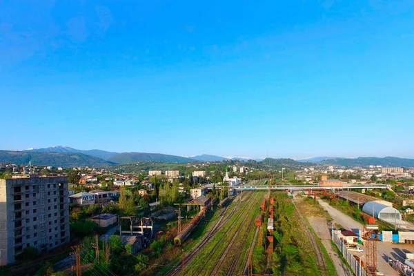 Aerial view of the urban landscape with the railway. Sukhumi, Abkhazia