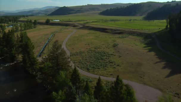 Aerial shots of valley with lakes and cattle — Stock Video