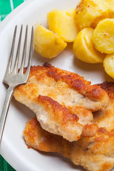 Fried chicken breast fillet on a white plate. — Stock Photo, Image