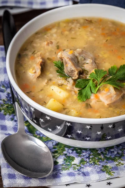 Soup with barley and chicken gizzards. — Stock Image Soup with barley and chicken gizzards. Royalty Free Stock Photos