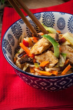 Kase sebze ile kızarmış tavuk.