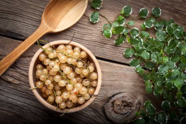 ahşap kase beyaz kuş üzümü.