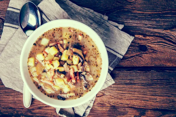 Sour rye soup. Instagram style filtred image. — Stock Photo, Image