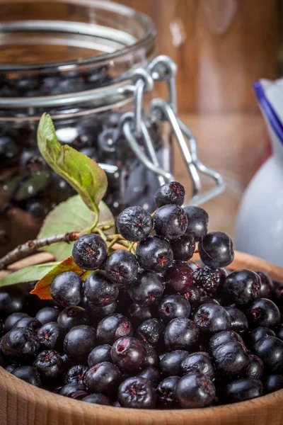 Fruits of black chokeberry prepared for processing. — Stock Photo, Image