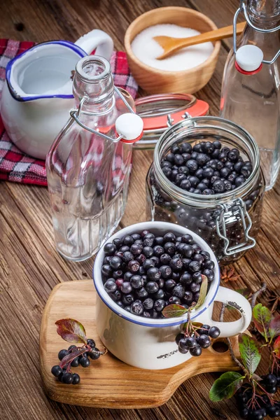 Fruits of black chokeberry prepared for processing. — Stock Photo, Image