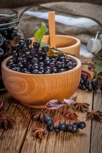 Plody černé chokeberry, připravené ke zpracování. — Stock fotografie