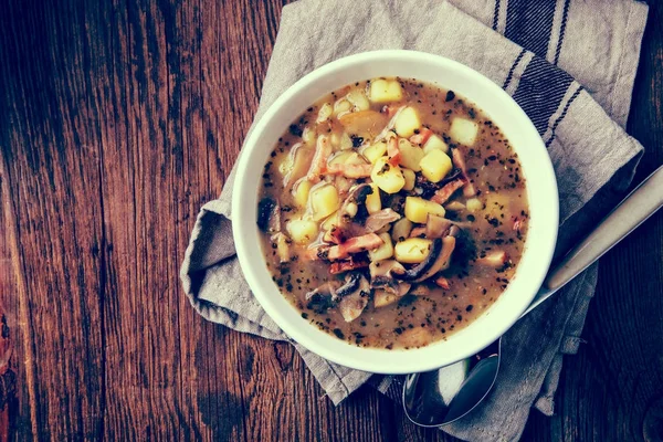 Sour rye soup. Instagram style filtred image. — Stock Photo, Image
