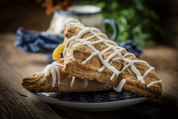 French pastry with pudding. — Stock Photo, Image