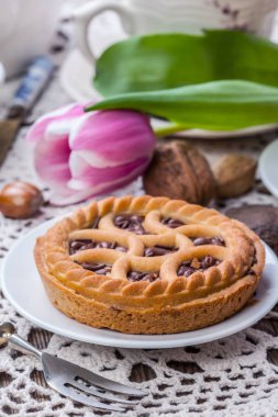 Lezzetli çikolatalı cevizli tart.