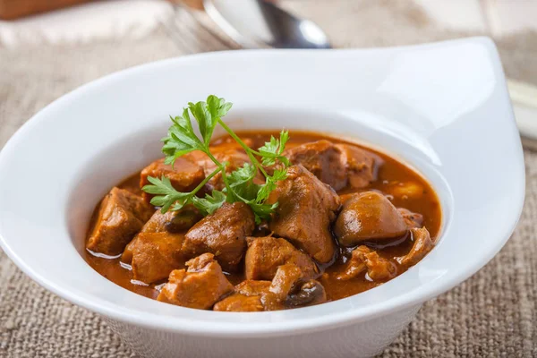 Goulash soup with pork and mushrooms. — Stock Photo, Image