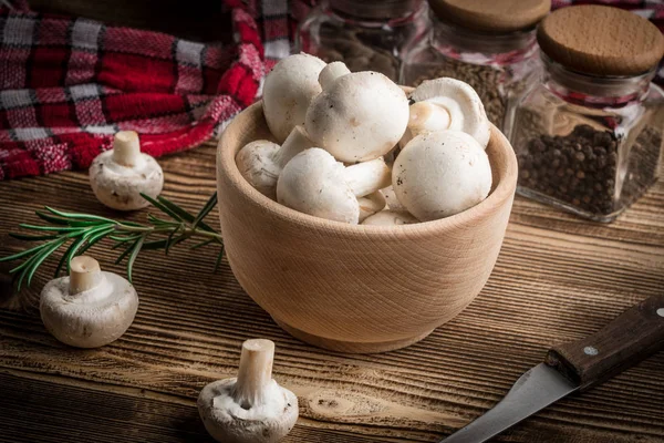 Fresh white champignon mushrooms. — Stock Photo, Image