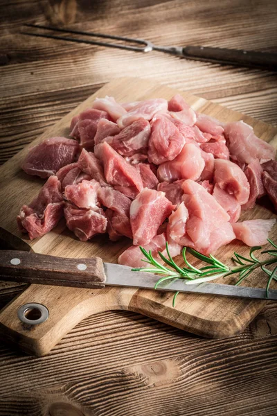 Raw meat diced for stew. — Stock Photo, Image