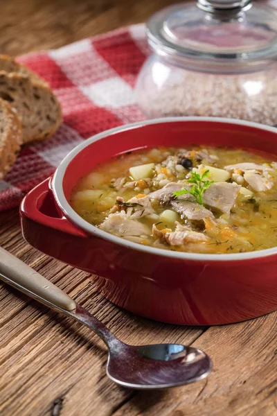 Ячмінний суп з овочами та куркою . — стокове фото