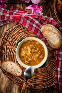 Geleneksel Rus ekşi lahana çorbası..