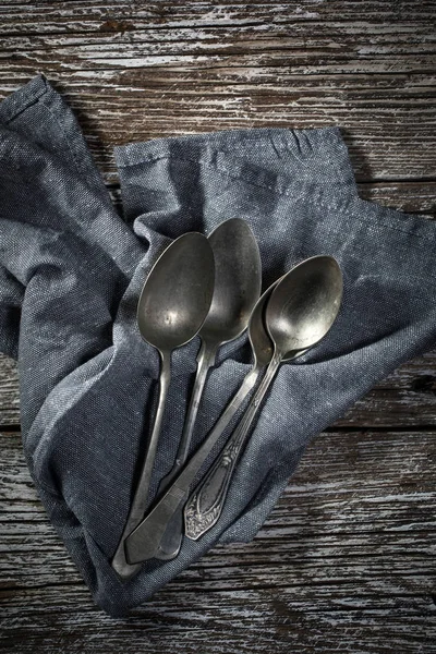 A few old silver spoons. — Stock Photo, Image