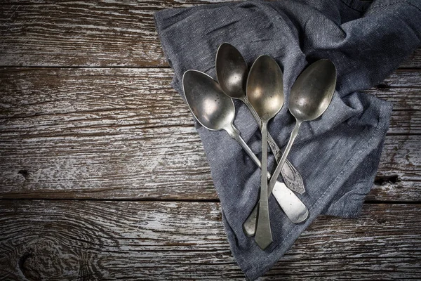 A few old silver spoons. — Stock Photo, Image