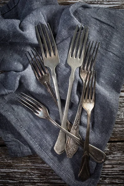 A few old silver forks. — Stock Photo, Image