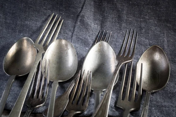 A few old silver spoons and forks. — Stock Photo, Image