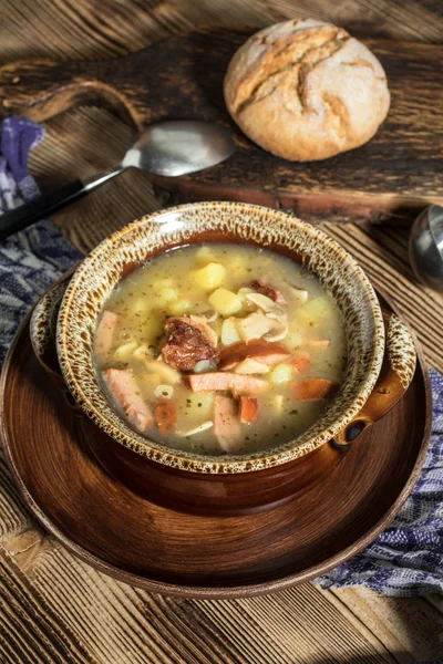 Sopa Azeda Feita Farinha Centeio Foco Seletivo — Fotografia de Stock