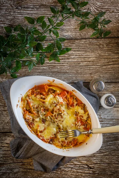 Casseruola Maccheroni Con Carne Macinata Formaggio Vista Dall Alto — Foto Stock