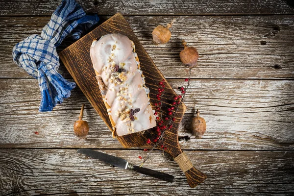 Delicioso Pastel Sementes Papoila Com Cobertura Vista Superior — Fotografia de Stock