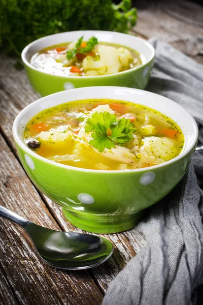 Gustosa Zuppa Cetrioli Sottaceto Fatta Casa Sbiancata Con Crema — Foto Stock