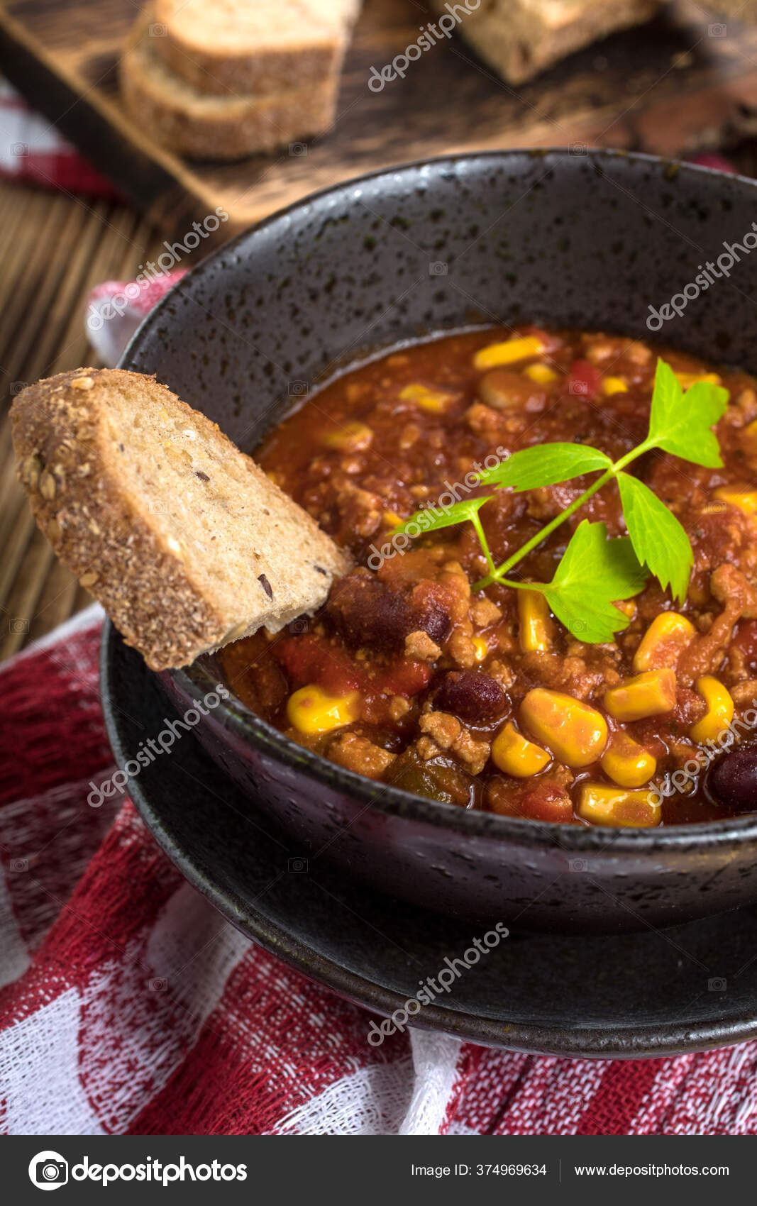 Mexican Chili Con Carne Bowl Selective Focus — Stock Photo © firea