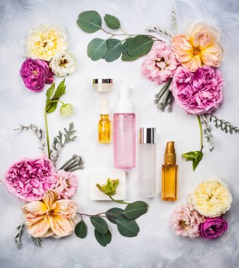 skin care products  and flowers