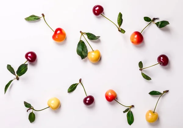 Cerises fraîches aux feuilles — Photo