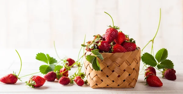 在篮子里的新鲜草莓 — 图库照片