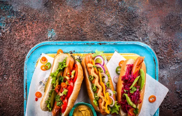 Hot dogs. Ovanifrån — Stockfoto