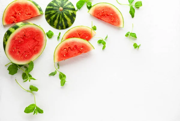 Snijwonden Van Verse Watermeloen Witte Achtergrond Zomer Concept Van Gezond — Stockfoto