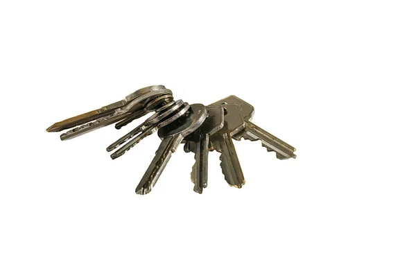 Απομονωμένη ομάδα σιδήρου των κλειδιών του σπιτιού — Φωτογραφία Αρχείου