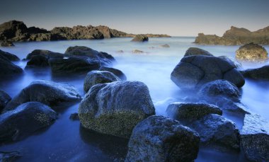 Tenerife günbatımı manzara. Kanarya Adaları. Uzun pozlama