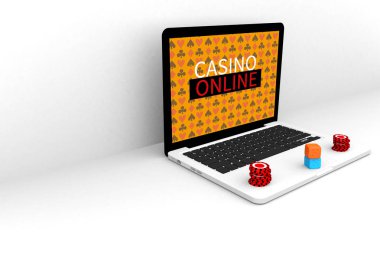 3D canlandırma illüstrasyonu. Bilgisayar dizüstü bilgisayarı Casino Online. Çevrimiçi konsept kumar oyunu İnternet dizüstü .