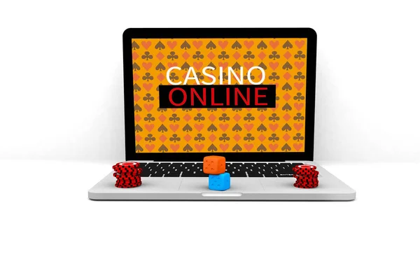 Illustration de rendu 3D. Ordinateur portable Casino en ligne. Concept de jeu en ligne jeu internet ordinateur portable  . — Photo