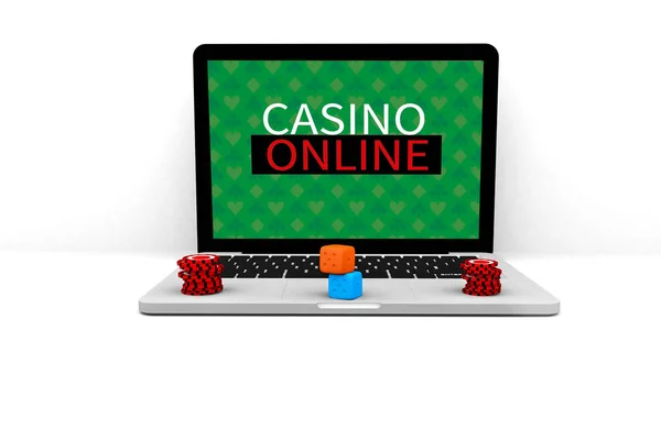 3D renderizar ilustração. Computador notebook Casino Online. Conceito on-line jogo de azar laptop internet  . — Fotografia de Stock