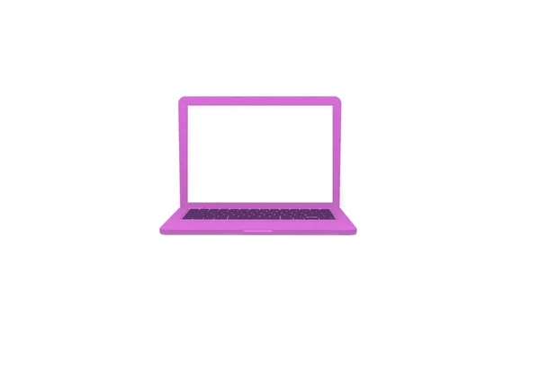 Isolierte 3D-Rendering-Laptop-Computer. rosa Farbe, weißer Hintergrund — Stockfoto