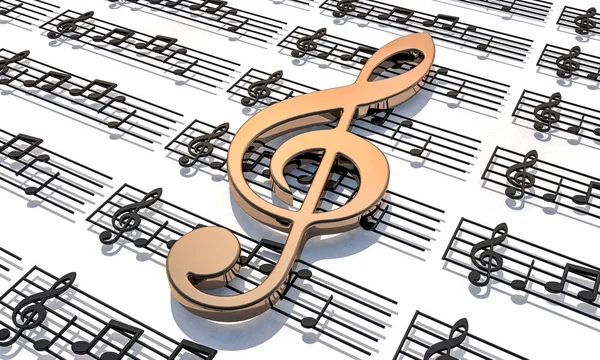 Representación 3D. Pentagrama con notas musicales brillantes. Fondo musical —  Fotos de Stock