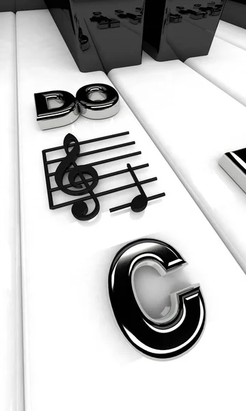 Rendu 3D, touches de piano avec des notes de clef d'aigus. Contexte musical — Photo