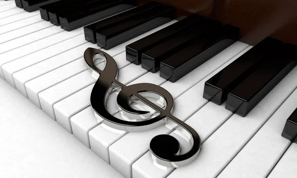 3D render, Piano keys with treble clef notes . Musical background — Stock Photo, Image