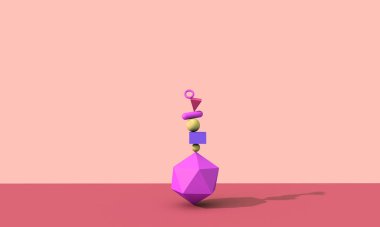 3D görüntüleme, soyut arkaplan, düşen geometrik ilkel şekiller, renkli elementler