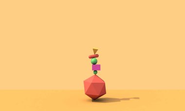 3D görüntüleme, soyut arkaplan, düşen geometrik ilkel şekiller, renkli elementler