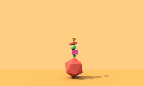 3D görüntüleme, soyut arkaplan, düşen geometrik ilkel şekiller, renkli elementler