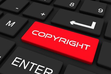 3 boyutlu görüntüleme. Telif hakkı anahtarı, iş ve teknoloji kavramına sahip siyah klavye