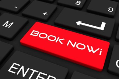 3 boyutlu görüntüleme. Kitap anahtarı, iş ve teknoloji kavramına sahip siyah klavye